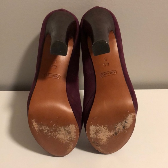 Coach Plum Peep Toe Suede Heels - Picture 4 of 4